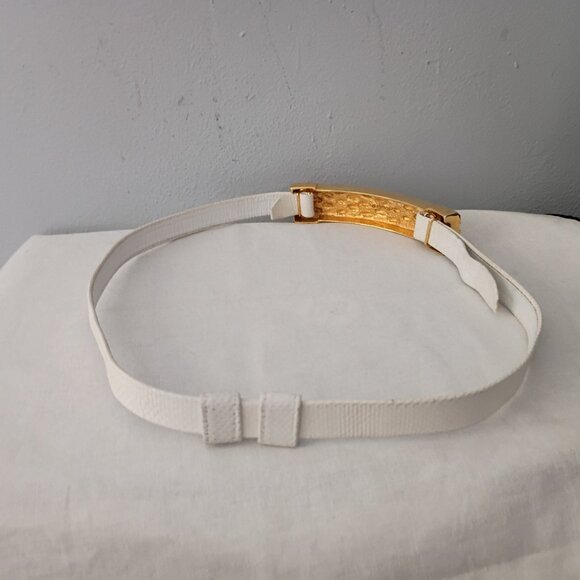 ❤️ALEXIS KIRK Signed White Buckle & Belt Basket Weave Lizard Print Belt Size 32